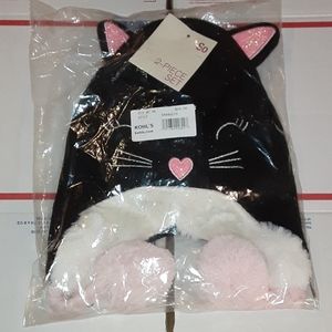 Girls Cat Hat And Glove Set Size M/L New
